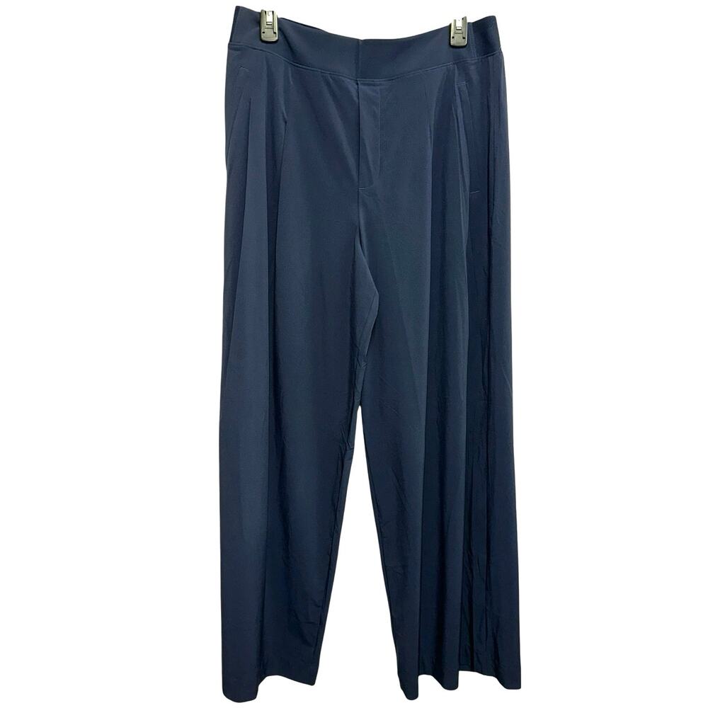 Athleta Brooklyn Heights High Rise Pleated Wide Leg Pant 12 Navy Pull On Travel